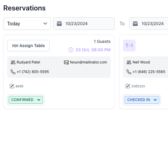 Tables & Reservations